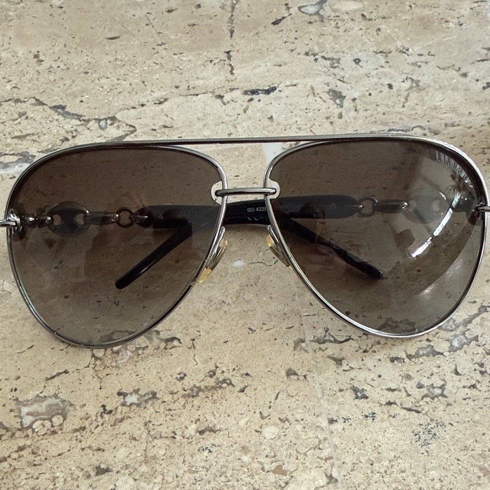 Gucci Silver Frame Sunglasses with Brown Gradient Lenses